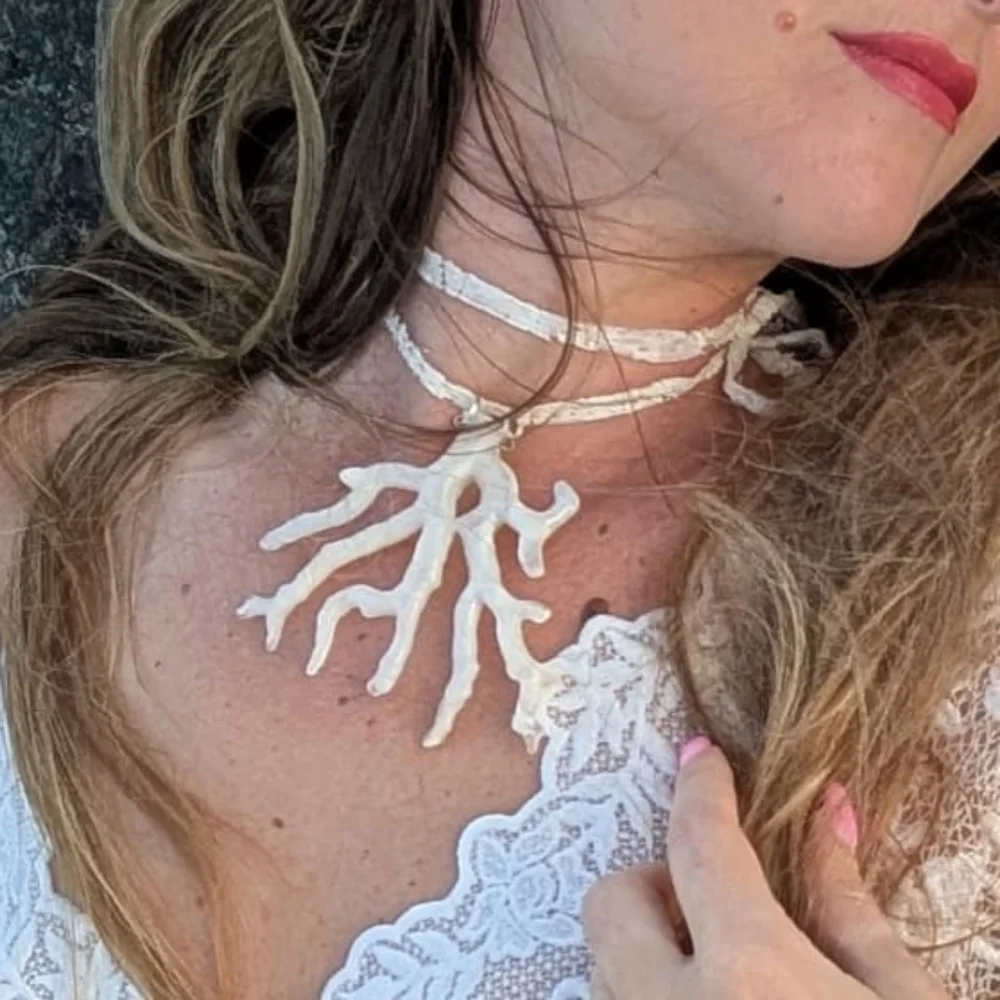 Artisan Boho Raw boyfriend Cut Choker White Coral Concept Accessory Shabby Chic - Picture 10 of 13